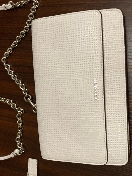 Coach Handbags - COACH Textured Leather Crossbody in Off-White with Silver Chain